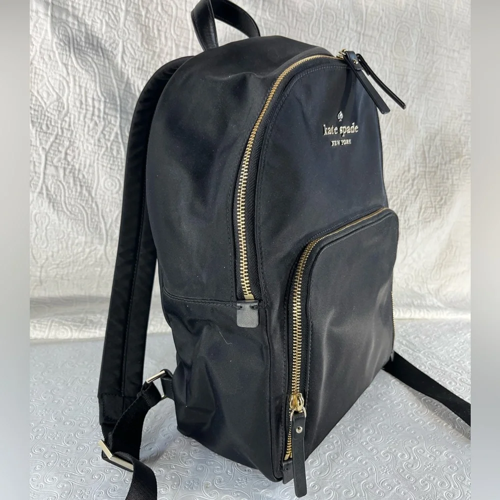Kate Spade Watson Lane Hartley Black Nylon Small Medium Backpack Bag Golden Zip
